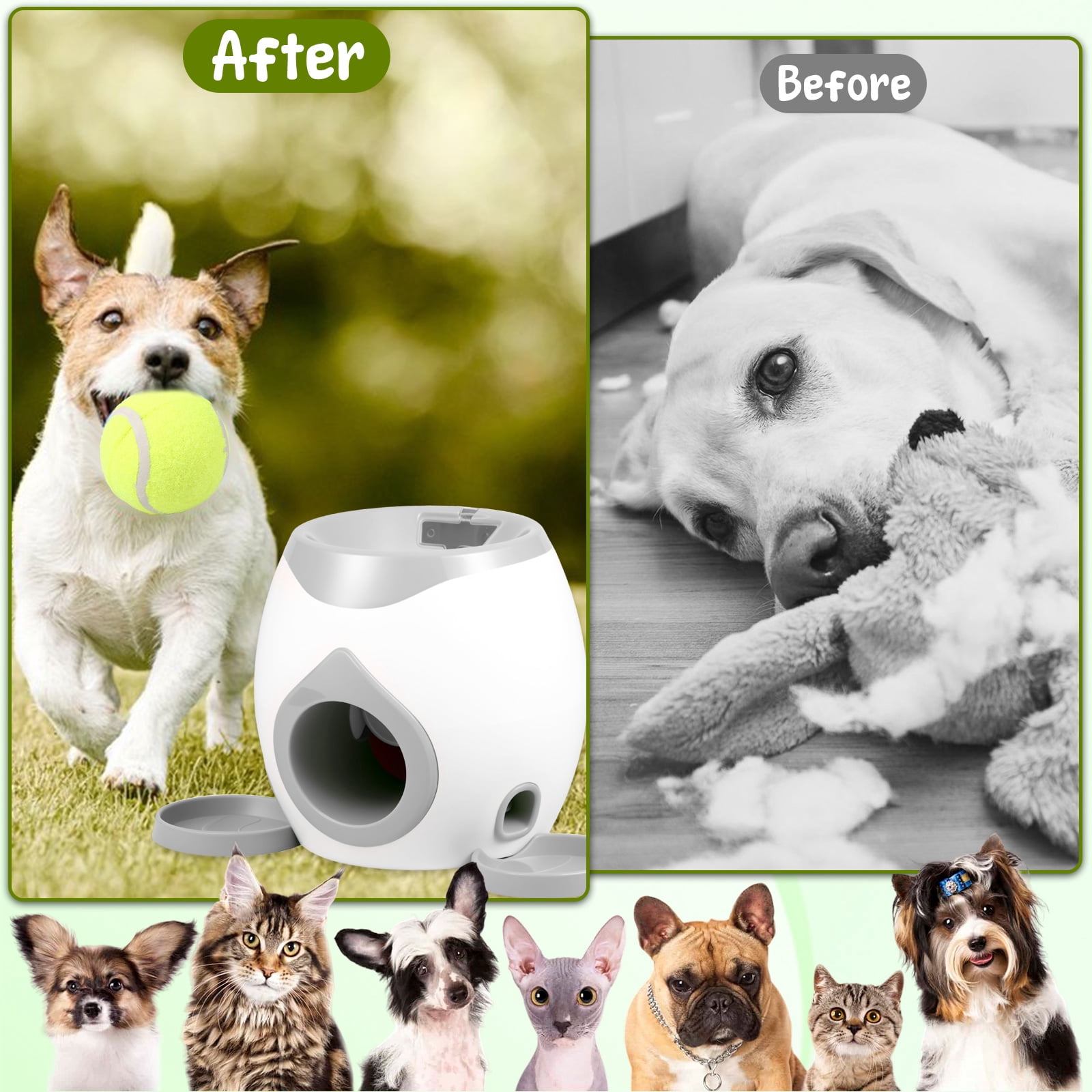 Dog Ball Launcher Interactive Puppy Ball Thrower Machine with Automatic Treat Dispenser Fun Dog Training Toys for Indoor Outdoor