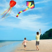Crogift 3-Pack Large Kites Set - Delta, Devil Fish, Octopus Designs - For Kids & Adults Outdoor Fun