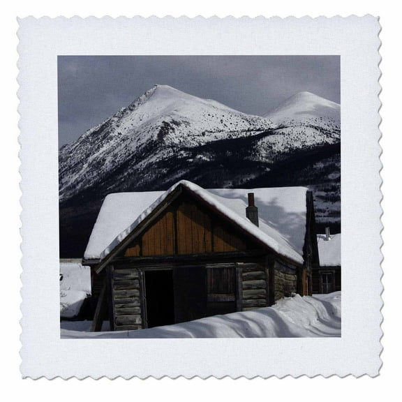3dRose, Snowy Cabin Beside the River in Carcross Yukon, 8x8 inch quilt square