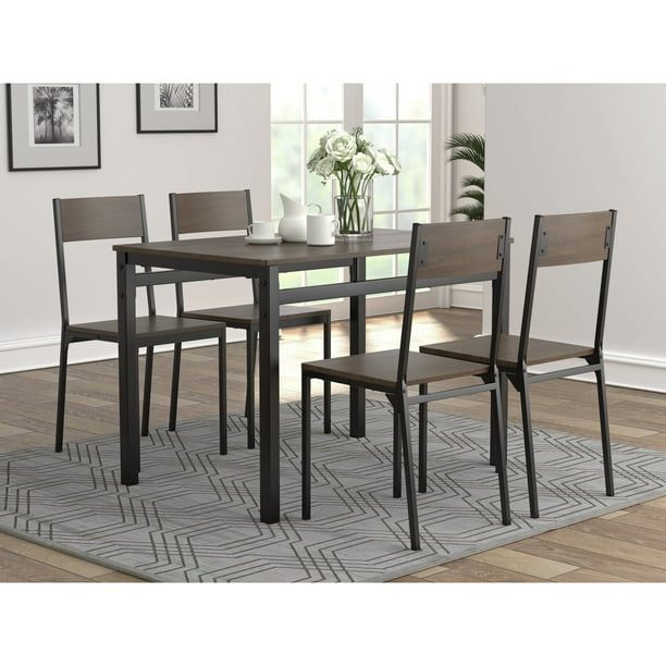 Iolo 5 Piece Dining Set Table Base Material Metal Natural Variation Type Wood Grain Color Com Iolo 5 Piece Dining Set Table Base, Types Of Dining Table Bases