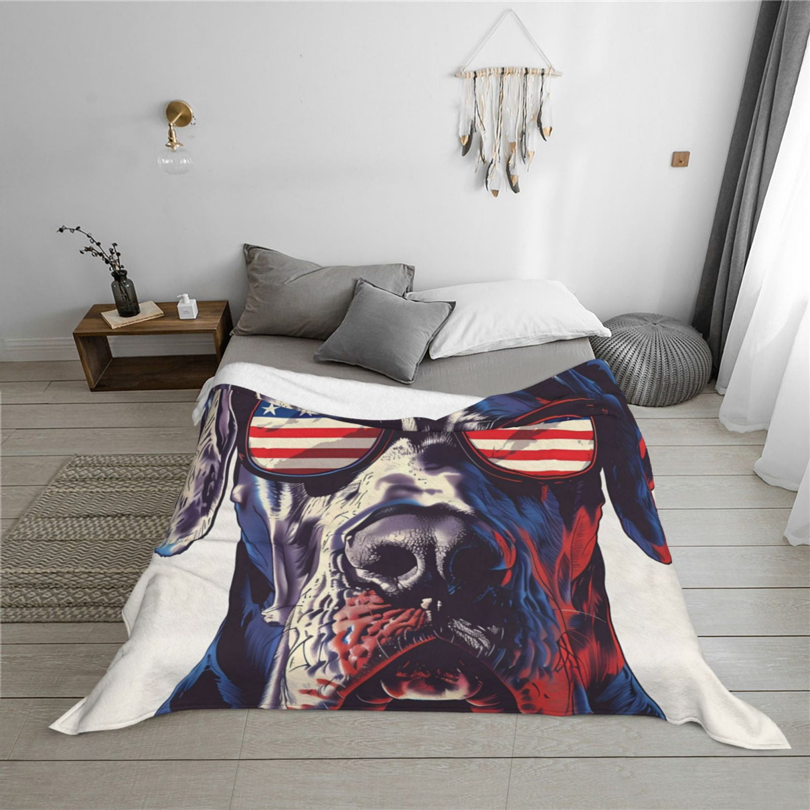 Throw Blanket for Couch - Patriotic Dog American Flag Soft Comfy Lightweight Cozy Warm Throw Blanket, Fuzzy Plush Flannel Blanket & Throws for Sofa and Bed All Season