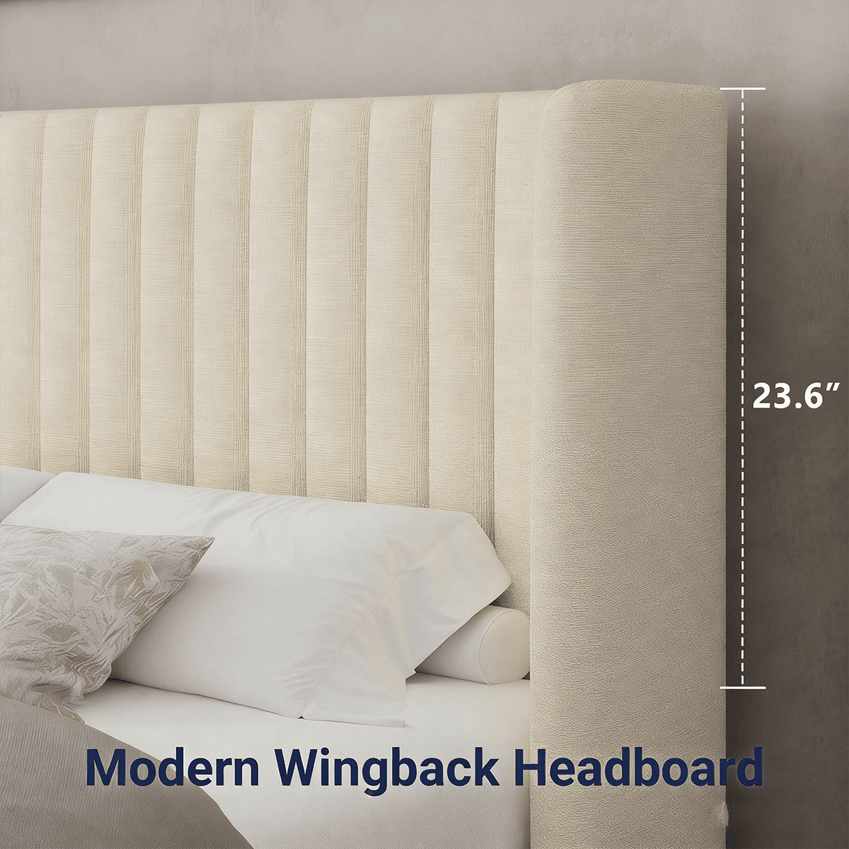 Winkalon Full Size Lift-Up Storage Bed Frame with Modern Wingback Headboard, Linen Upholstered Platform Bed, Hydraulic Gas Lift Support, Underbed Storage, Wooden Slats, No Box Spring Needed, Beige