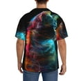 thumbnail image 3 of Xecao Neon Spectrum Cat Portrait Pattern Men's Short-Sleeve Cuban Collar Button-Down Shirt with Chest Pocket Lightweight Tropical Vacation Shirt-Large, 3 of 5