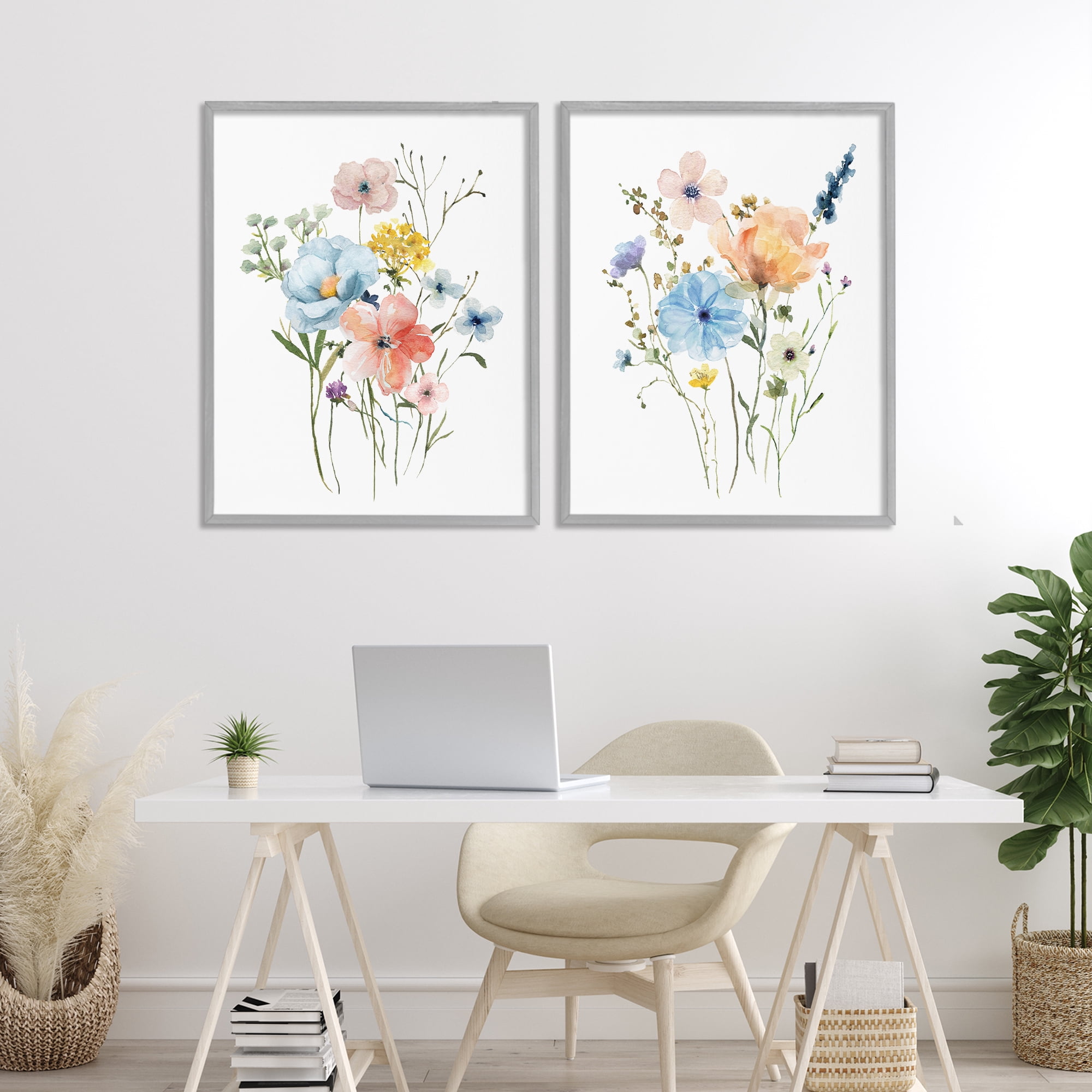 Stupell Industries Wildflower Sprig Bundles 2 Piece Gray Framed Giclee Art Set, design by Livi Finn