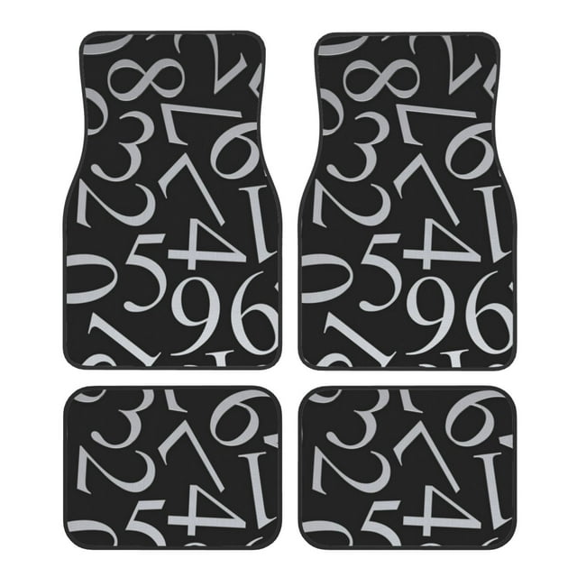 Lsque Numbers Print 4-Piece Floor Mats, Heavy-Duty Rubber Liners, Anti-Slip Design, All-Season Automotive Protection, Vehicles, Cars, Trucks, and SUVs