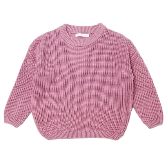 Suéter Para Niños, Bebé, Niña, Niño, Suéter De Punto De Gran Tamaño, Jersey De Cuello Redondo, Sudadera, Tops De Manga Larga Cálidos Sólidos, Blusa Rosa Fuerte Odeerbi  LM103-4082