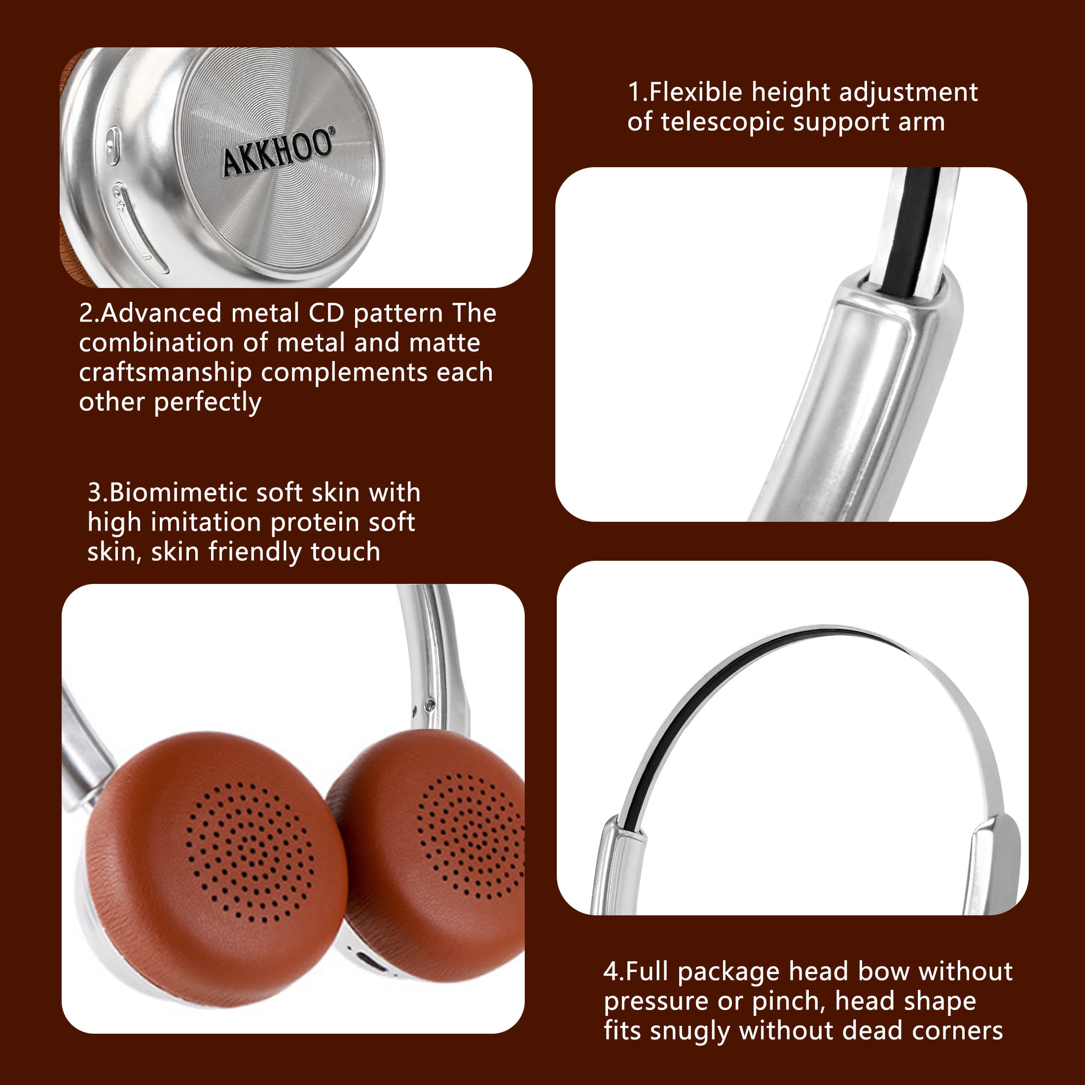 AKKHOO Wireless Retro On-Ear Headphones, Bluetooth 5.4 with ENC Noise Cancelling Mic, 10H Playtime, Lightweight Comfortable Portable Headset for Travel, Work, Commute, Office, Daily Use, Gift