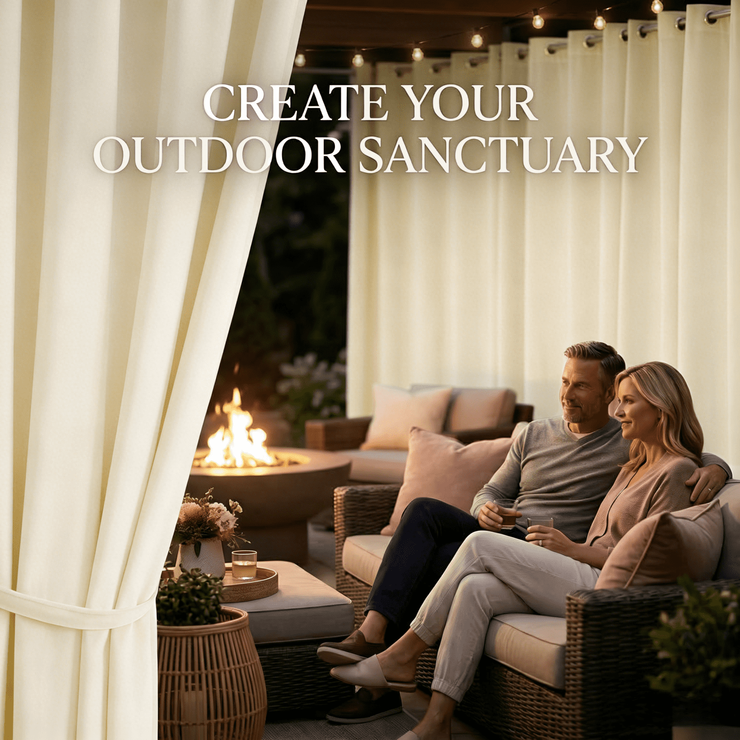 SNITIE Velvet Outdoor Curtains 52x84/96/108 Inch Set of 4 - Grommet Top, UV & Water Resistant, Fade-Resistant, Machine Washable for Gazebo Patio Porch