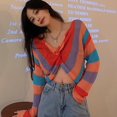 thumbnail image 3 of OUSITAID V-neck Cross Rainbow Color Pullover Sweaters Loose Korean Style Ladies Sweet Autumn Jumpers Pull, 3 of 6