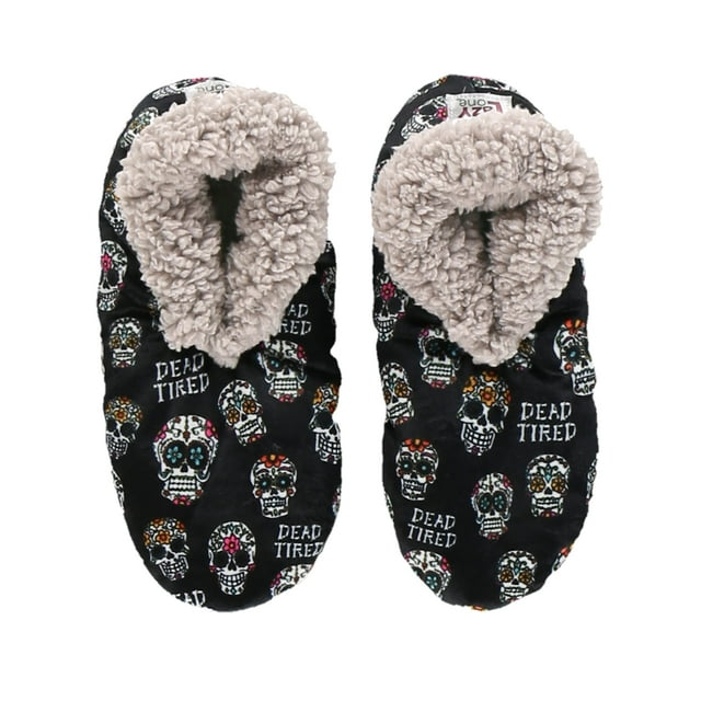 Zapatillas Lazy One Fuzzy Feet Dead Cansadas Sugar Skulls para mujer