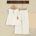 thumbnail image 5 of HCNTES Kids Girls Spring Summer Clothes 2 Piece Outfit Set Girls School Pants and Girls School Shirts Suit Little Girl Clothing Set Size 7-12T(D01-White,6-7 Years), 5 of 9
