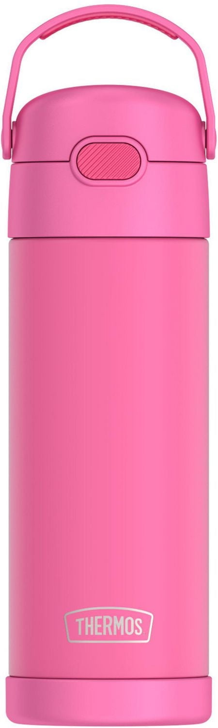 Thermos Kids Bouteille d'eau isotherme en acier inoxydable avec bec verseur et couvercle, 29,5 ml, rose vif Bouteille de 16 onces