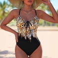thumbnail image 2 of COMVALUE Women's Tummy Control One Athletic Swimsuit Twist Front Ruched Bathing Suits Tie Back Swimwear (Yellow, S), 2 of 7