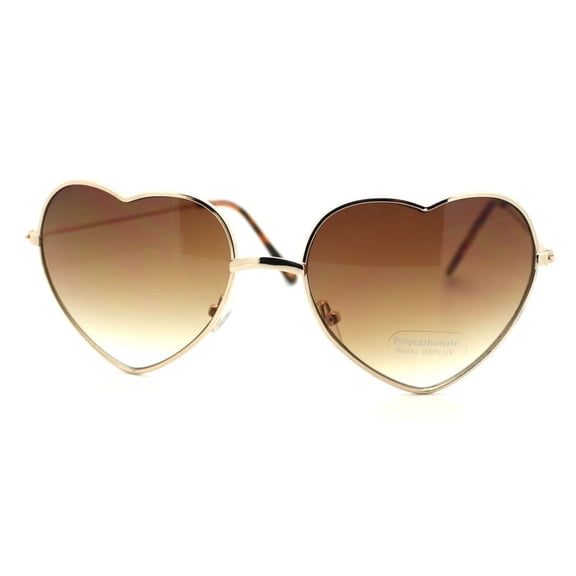 Heart Shape Sunglasses Metal Frame Cute Lovely Women's Eyewear Gold, Brown UV400