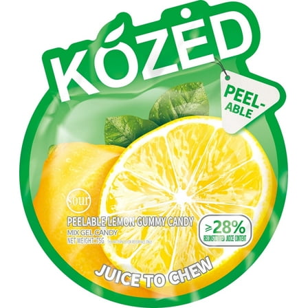 Kozed Lemon Juice Peelable Gummy Candy Sour,  5-Pack - 2.5oz