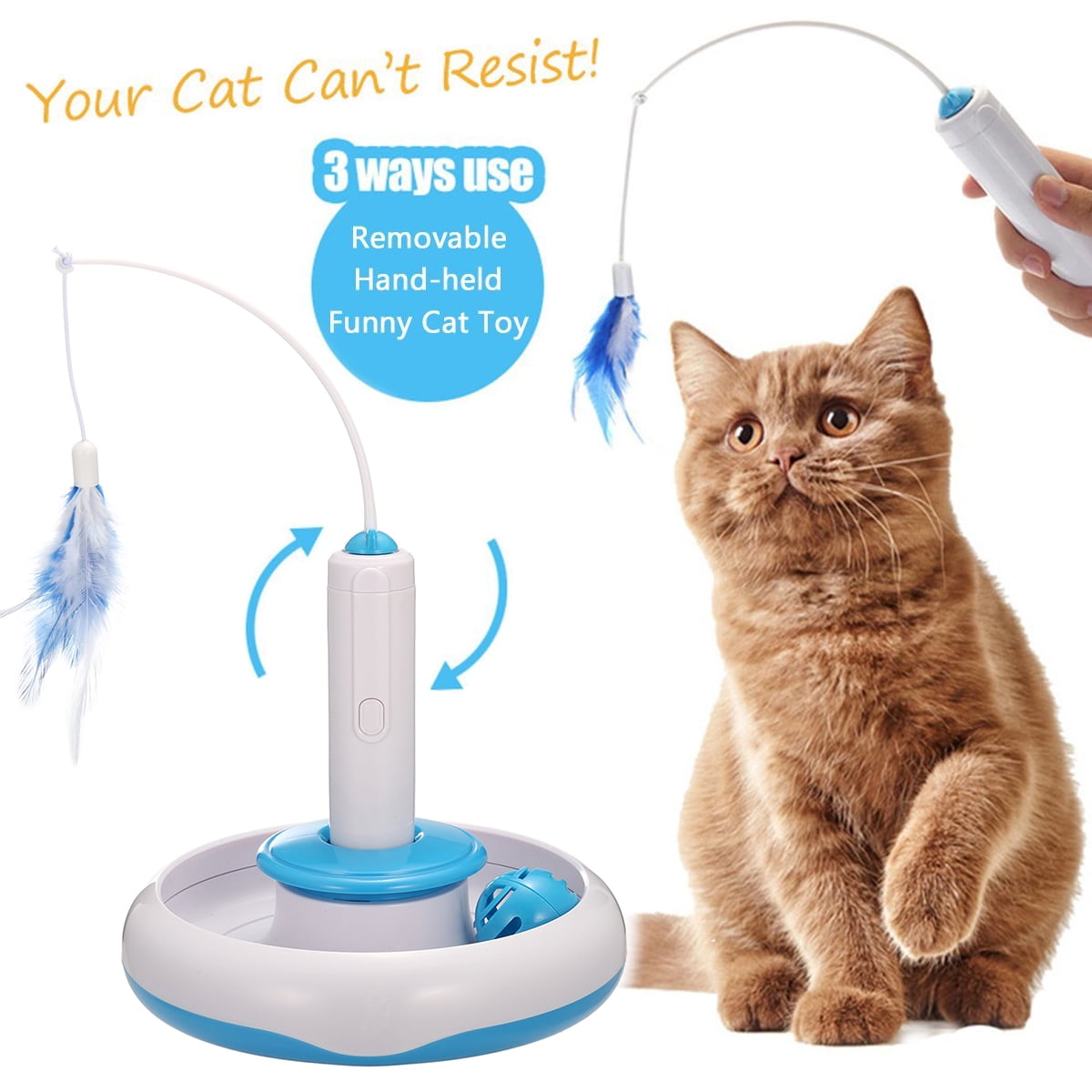 Cat Interactive Toy, Cat Feather Toy Electric Rotate Teaser Kitten Toy