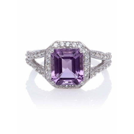 Forever New - Amethyst Emerald-Cut Halo with White Topaz Sterling ...