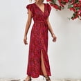 thumbnail image 5 of Edvintorg Long Summer Dress Women's Leisure Holiday V-Neck High Waist Lace Up Split Print Maxi Dresses Beach Dress for Women Red L, 5 of 7