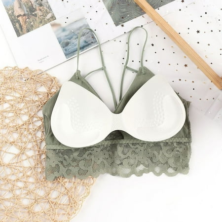 

Cathalem Tube with Top Womens Lace Solid Color Padded Bandeau Bralette Cropped Spaghetti Strap Tops for Women Vest Green One Size