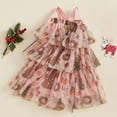 thumbnail image 2 of Toddler Kids Girl Christmas Cake Dress Wreath Print Sleeveless Layered Tulle Tutu Dress Cake Smash Outfits Dresses 1-8Y, 2 of 7