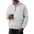 thumbnail image 3 of USNSM Men's Fleece Quarter Zip Pullover Sweater Casual Solid Color Long Sleeve Stand-Up Collar Outfit Warm Mock Neck with Pockets White S, 3 of 5
