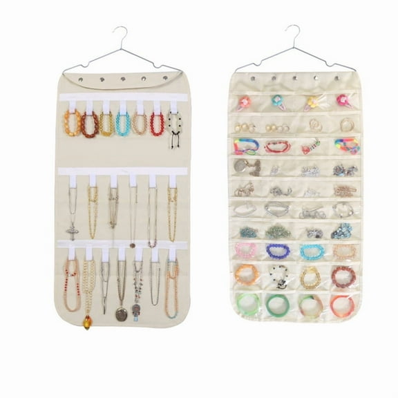 Artrylin Hanging Jewelry Organizer, Accessories Organizer, 59-Pocket Dual-sided Jewelry Storage for Earring Necklace Bracelet Ring and more, （Beige）