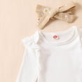 thumbnail image 5 of TOWED22 Baby Girl Fall Winter Clothes 3pcs Long Sleeve Round Neck Print Romper Bodysuit Flare Pants Headband Outfits Set(Beige,12-18 M), 5 of 9