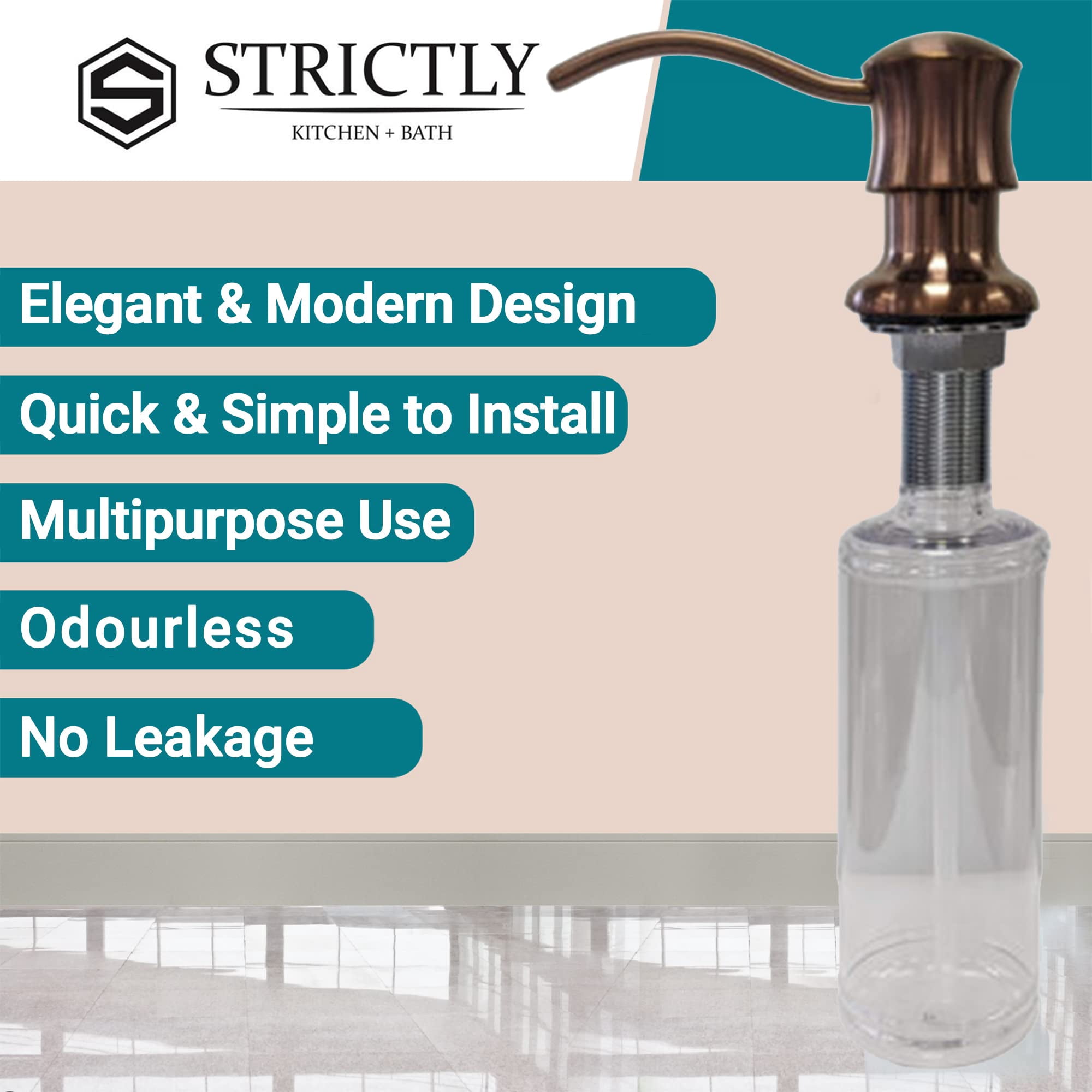 Strictly Sinks Traditional Liquid Soap Dispenser - Stainless Steel Refillable Dish Soap Dispenser