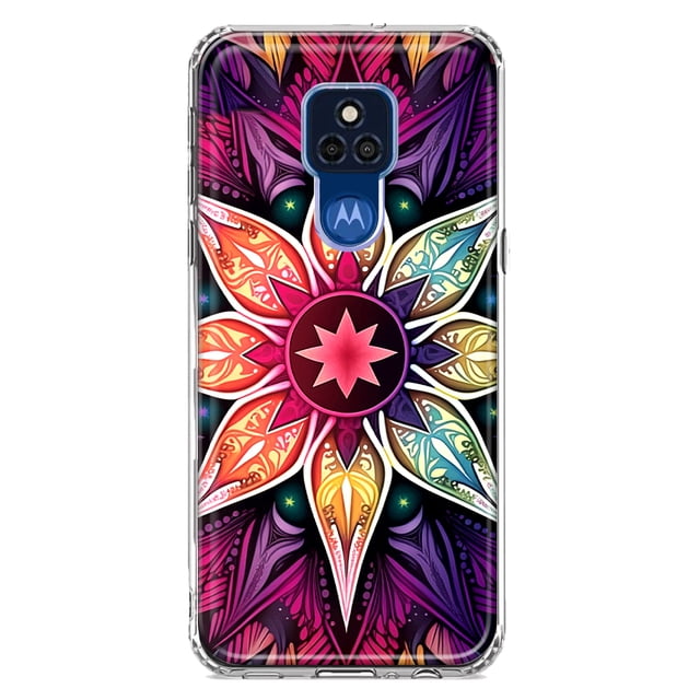 MUNDAZE Motorola Moto G Play 2021 Shockproof Clear Hybrid Protective Phone Case Mandala Geometry Abstract Star Pattern Cover
