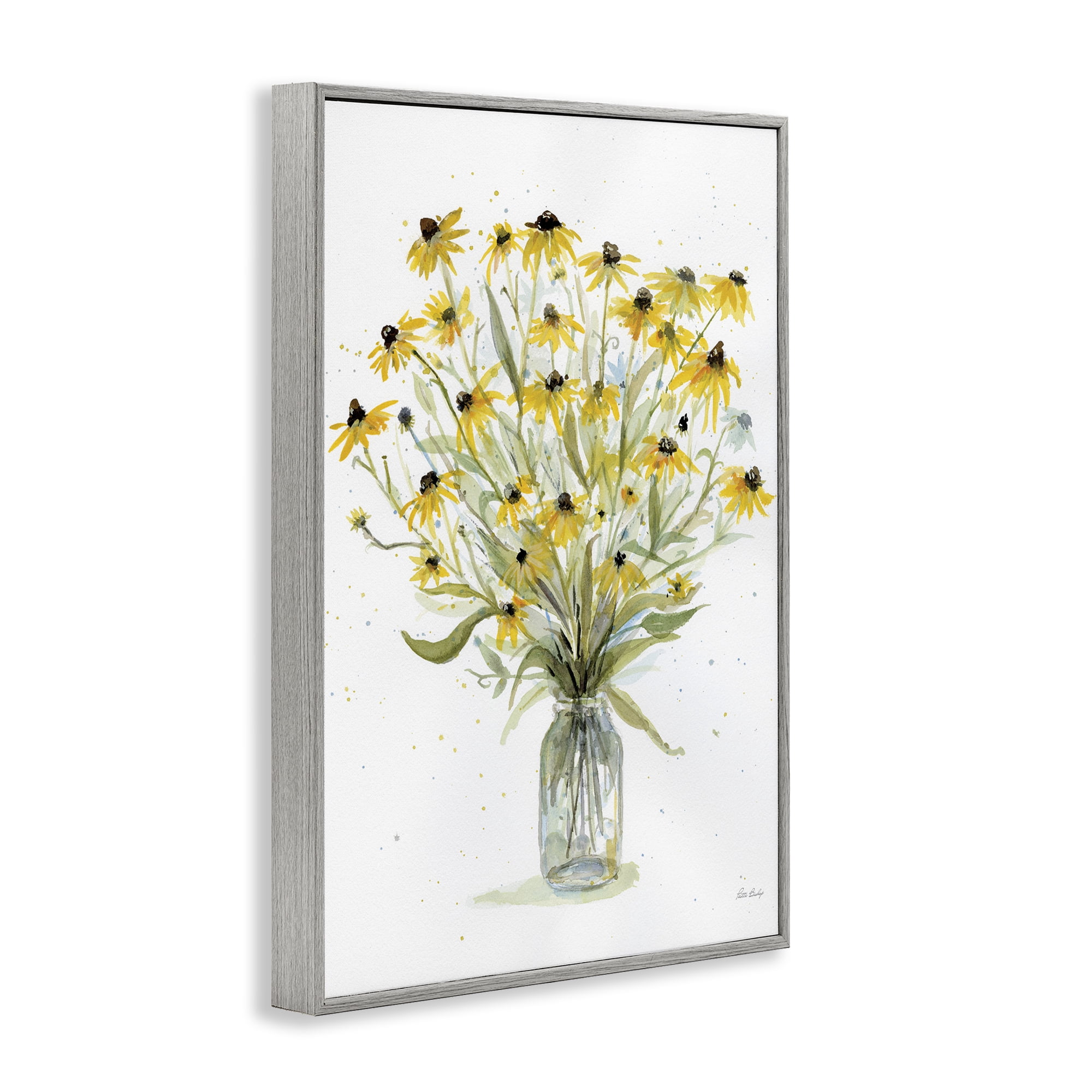 Stupell Industries Black-Eyed Susans Botanical & Floral Painting Gray Framed Art Print Wall Art, 20 x 30