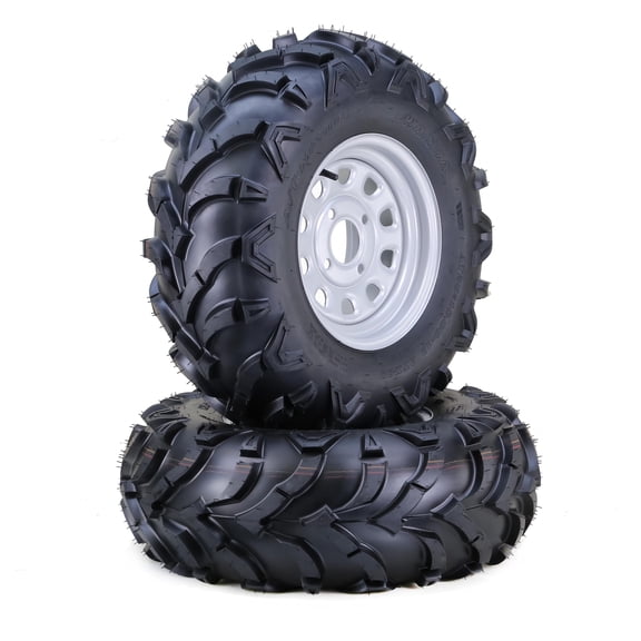 WANDA 25x10-12 Solid Mud ATV Tire & wheel with 4-110 PCD 5 2 Silver Wheel,SET 2
