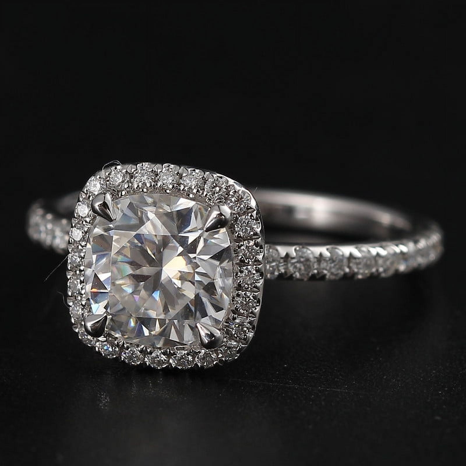 Cora Jewellery 1.5CT Cushion Moissanite Halo Engagement Ring For Women, 18K White Gold
