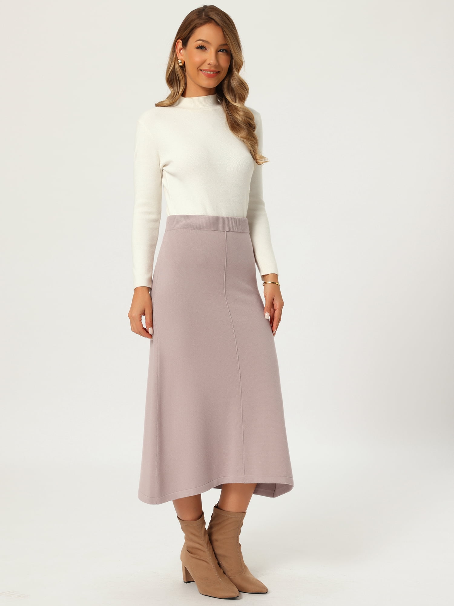 DARING DIVA Women's Sweater A Line Elastic High Waist Stretchy Midi Skirt X-Large Khaki