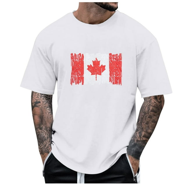 LUOGENLI T-shirts pour Hommes Printemps et Été Fête Nationale Décontracté Vintage Imprimé Partiel t-Shirt Col Rond Manches Courtes Blanc TG