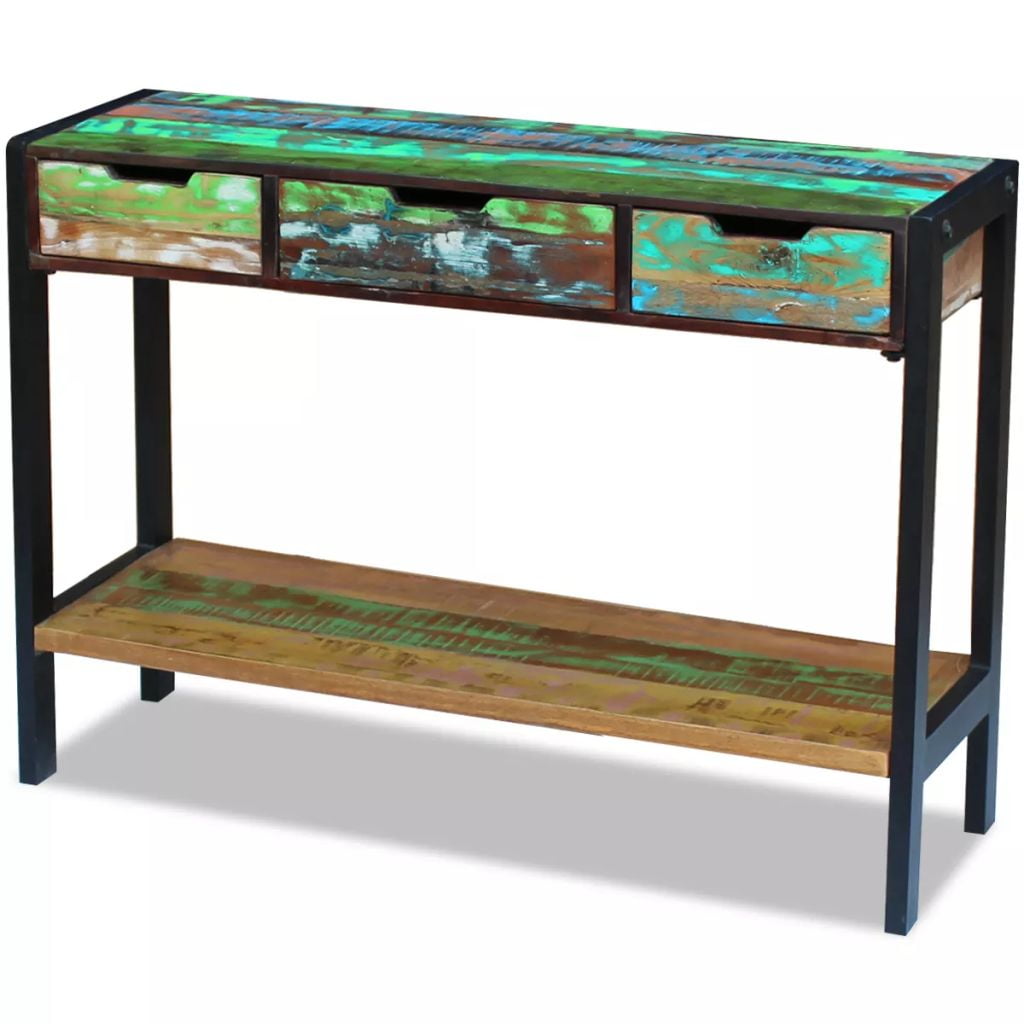 Kepooman Home Rectangle Reclaimed Wood Sideboard Console Table with 3 Drawers Cabinets & Bottom Shelf, Multi-color Kepooman Home Rectangle Reclaimed Wood Sideboard Console Table with 3 Drawers Cabinets & Bottom Shelf, Multi-color