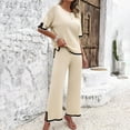 thumbnail image 5 of Scyoekwg Womens Casual 2 Piece Outfits Short Sleeve Round Neck Tops Wide Leg Pants Trendy Casual Loose Sweatsuits Sets Solid Color Tracksuit (Beige,L), 5 of 8