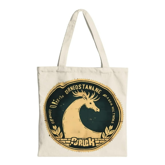 Stylish Canvas Tote Bag with Stylized Design & Circular Emblem - Perfect for Shopping Travel & Parties