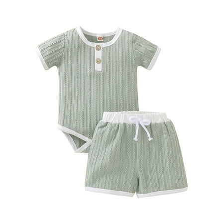 

jaweiw Baby Boy Girl Summer Outfit Suit Short Sleeve Round Neck Button Romper Elastic Waist Shorts