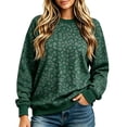 thumbnail image 3 of Caixia Womens Trendy Dark Green Round Neck Leopard Print Top Relaxed Fit Long Sleeve Pullover with Ribbed Cuffs for Women Fall Winter Casual Outfits, 3 of 6
