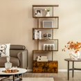 thumbnail image 3 of Giantex 6-Tier Geometric Bookcase  w/Cabinet, Freestanding Display Shelves  w/Anti-Tipping Device, Wood S-Shaped Bookshelf, Brown, 3 of 8