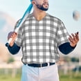 thumbnail image 6 of Balery Gray Checkboard Baseball Jersey for Men Casual Button Down Shirts Short Sleeve Active Team Sports Uniform-Large, 6 of 9