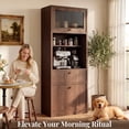 thumbnail image 4 of OMCHOM 71" Storage Cabinet - Kitchen Pantry Cabinet with Adjustable Shelves,Drawer,Open Compartments for Bathroom,Living Room,Kitchen - Walnut, 4 of 9