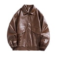 thumbnail image 3 of HOOMEUMY Men Daily Basic Tops Outdoors Loose Lapel Coat Soft Solid Versatile Leather Jacket, 3 of 9