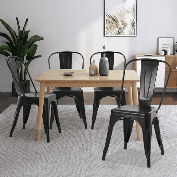 Dkelincs Metal Dining Chairs Set of 4 Stackable Chair 18 inch Height Kitchen Chair Bar Chairs 330 lbs Capacity, Black