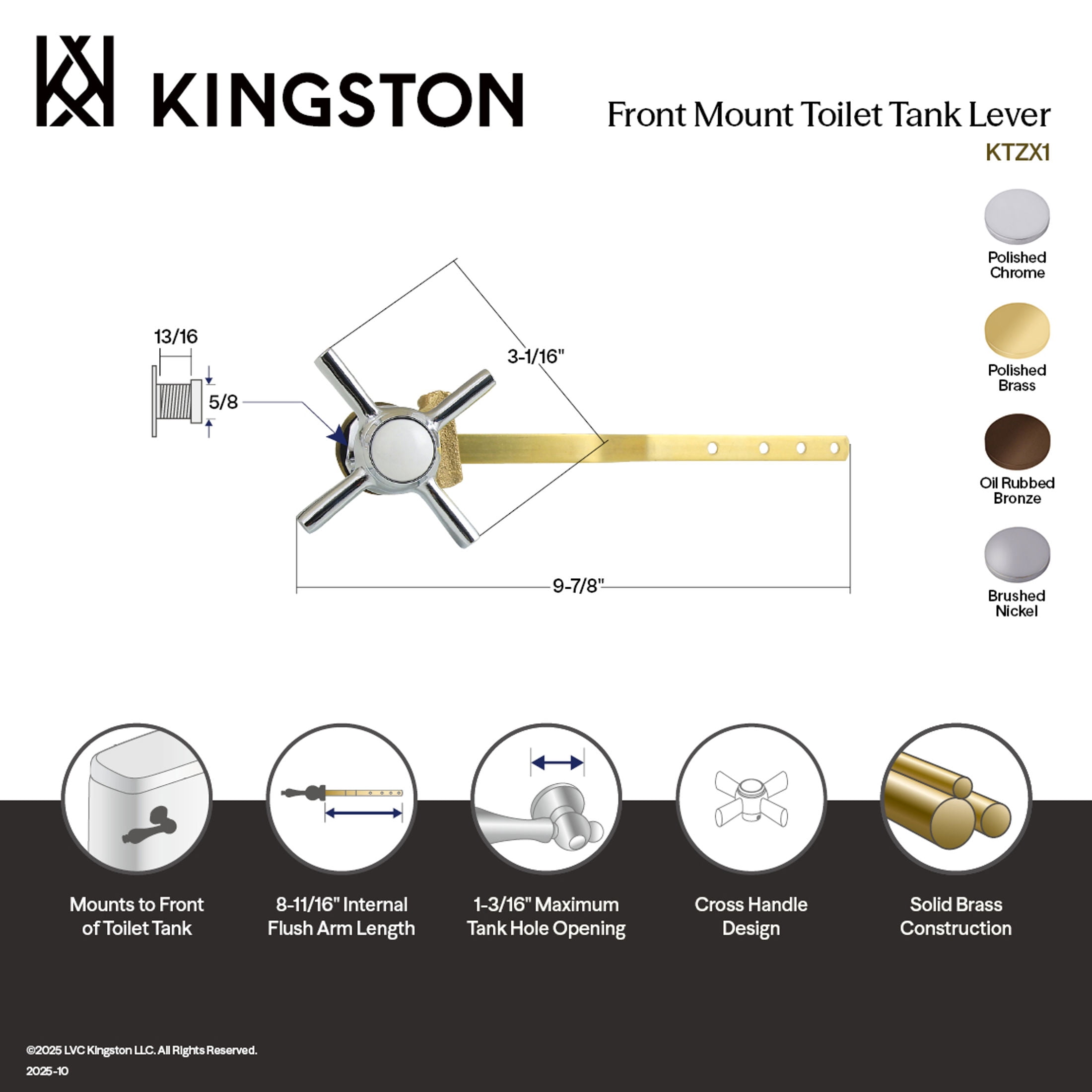Kingston Brass KTZX2 Millennium Front Mount Toilet Tank Lever, Left/Right Installation in Polished Brass