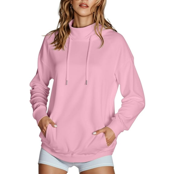 Women's Fashion Hoodies & Sweatshirts Solid Color Long Sleeved Hooded Casual Loose Sweater Jacket (L)