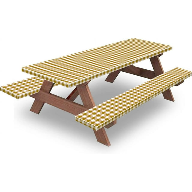 Picnic Table Cover With Bench Covers Fitted Table Covers Vinyl Tablecloth with Flannel Backing For 6 Foot Tables Elastic Edge Waterproof for Home Goods Indoor Outdoor Patio Black Whit