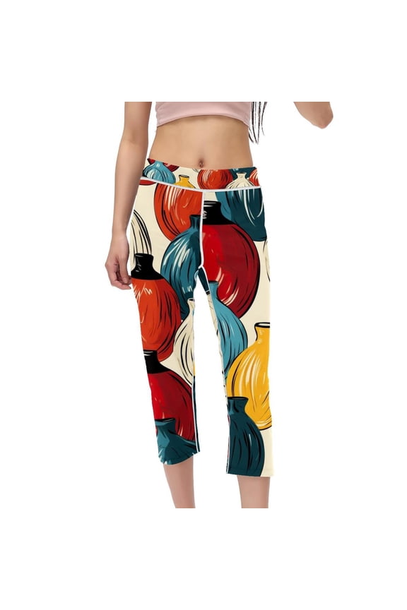 High Waist Capris Compression Leggings for Women, Not See-Through Printed Women Pants - Suitable for Running, Fitness, Yoga