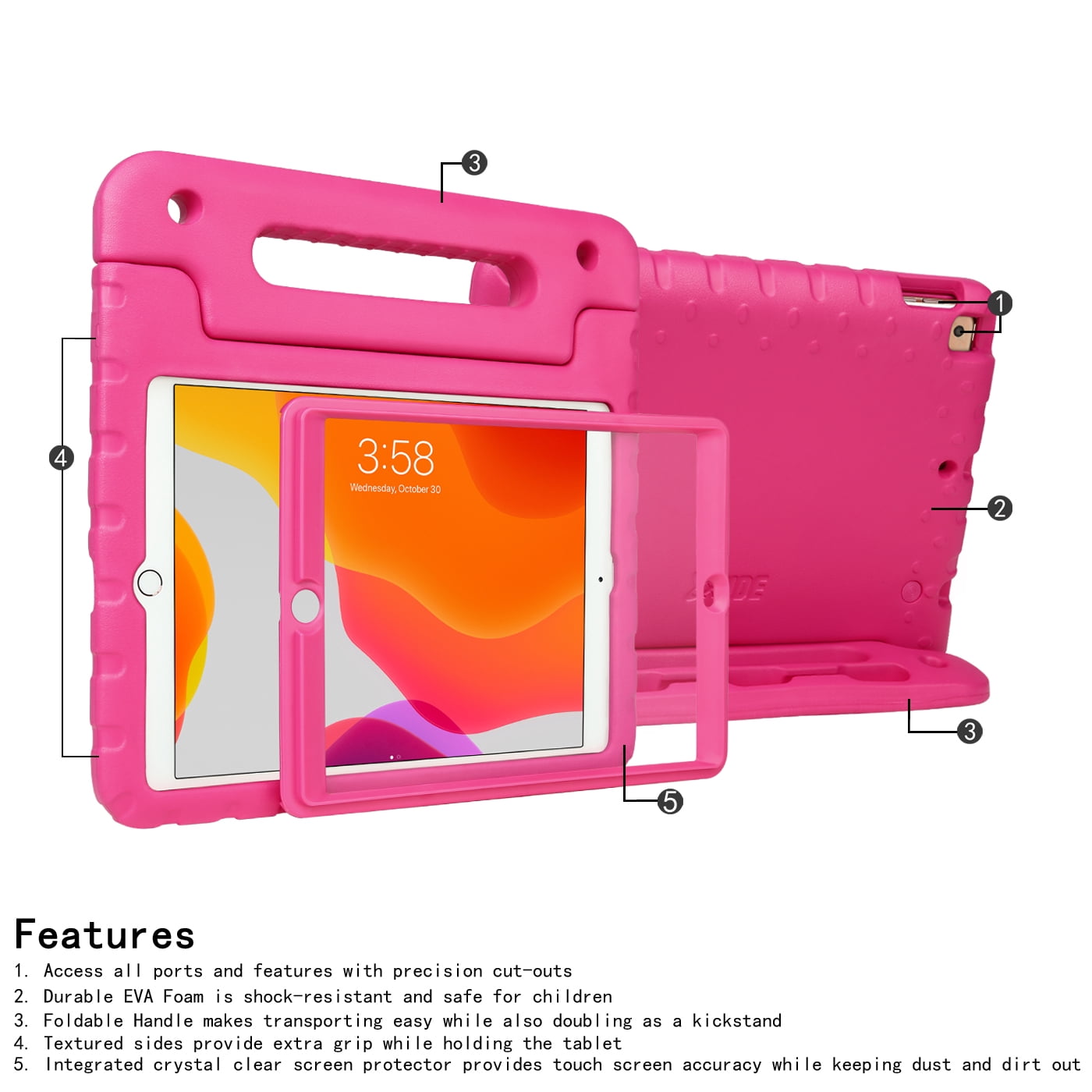 HDE Kids iPad Case with Built-In Screen Protector for 2021 9th Generation iPad 10.2 Inch, 2020 8th Gen, 2019 7th Gen - Pink