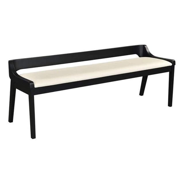 Pemberly Row Rubberwood Dining Bench with Faux Leather in Cream